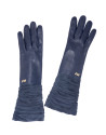 Midnight blue long leather / suede gloves