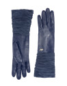 Midnight blue long leather / suede gloves