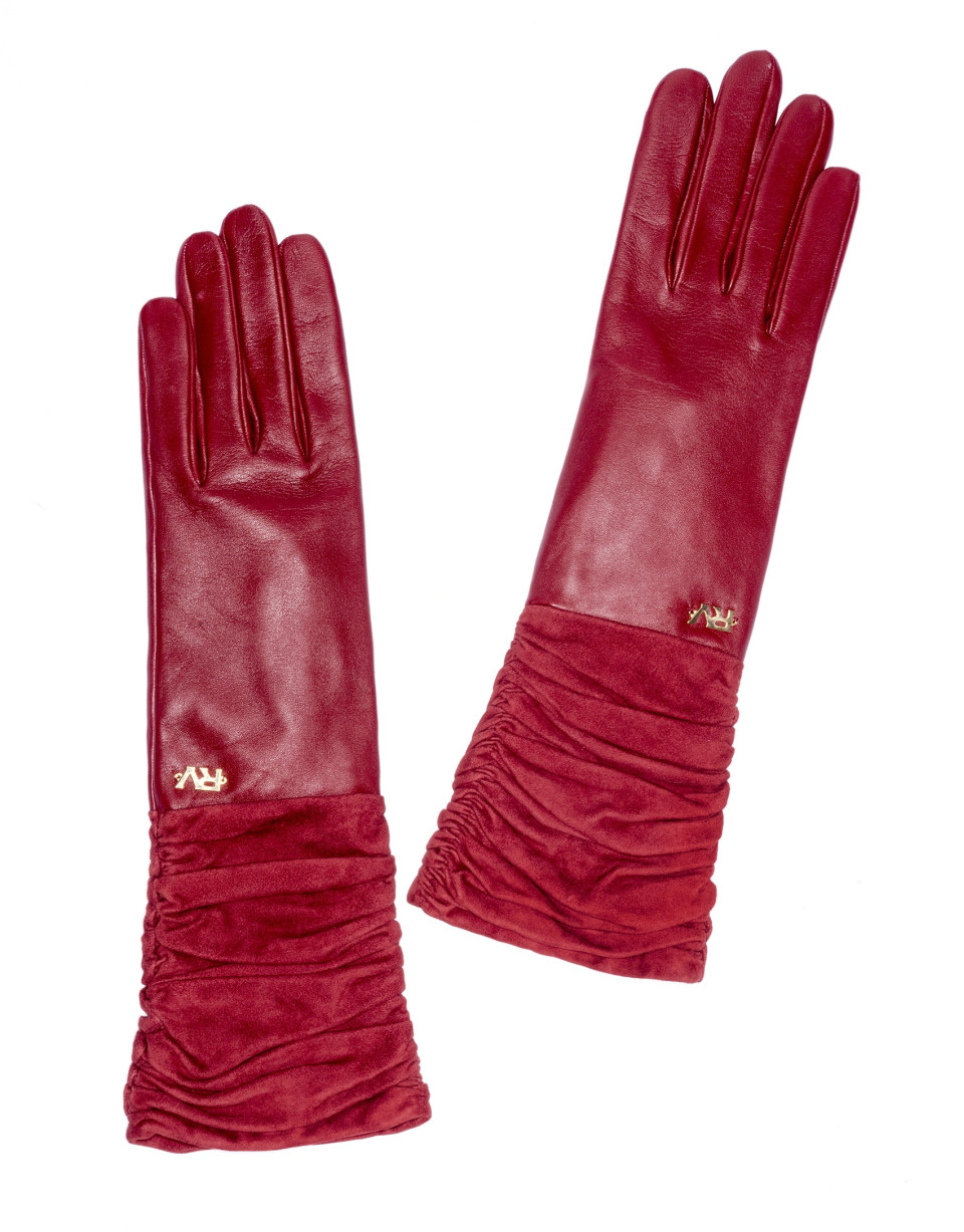 Long burgundy suede /leather gloves
