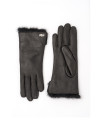 Black leather / fur gloves