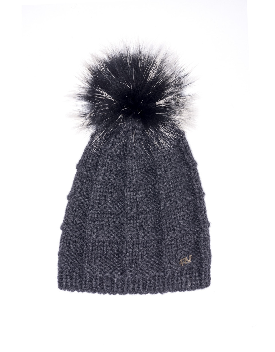 Gorro punto pompón pelo gris