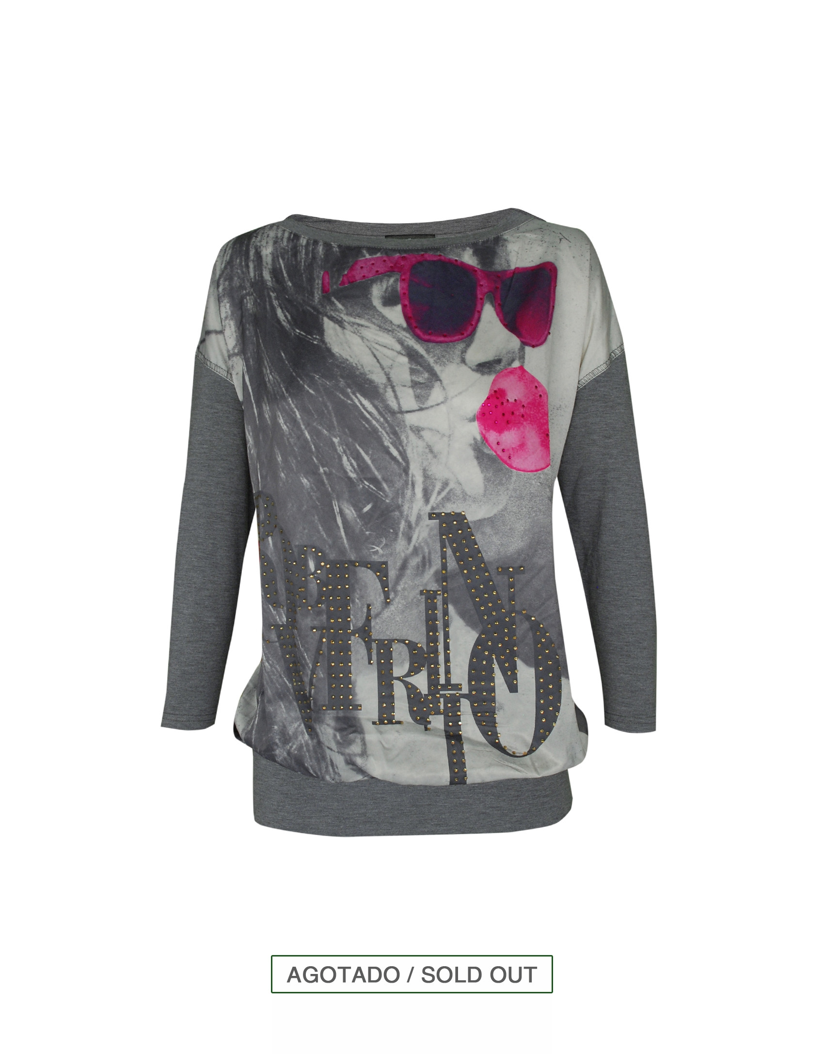 Grey fuchsia T-shirt Pop Art printed