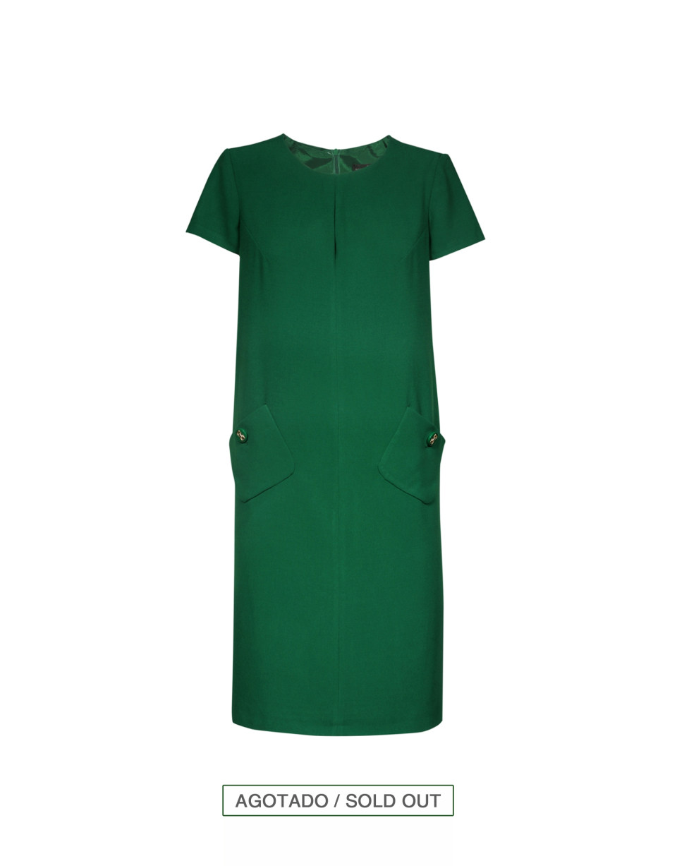 Vestido evasé crepe verde