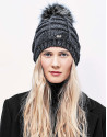 Gorro punto pompón pelo gris