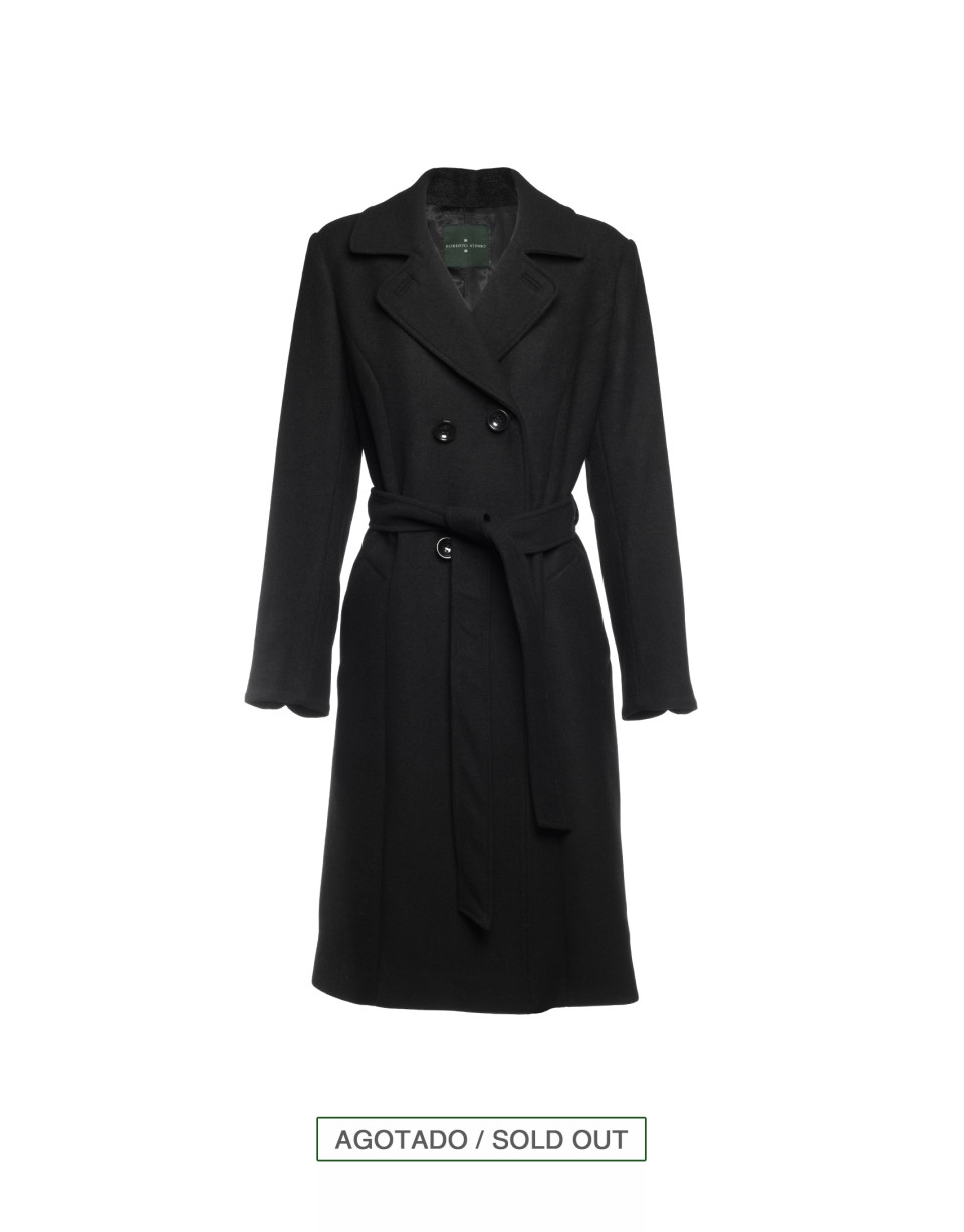 Black double-breasted wool coat