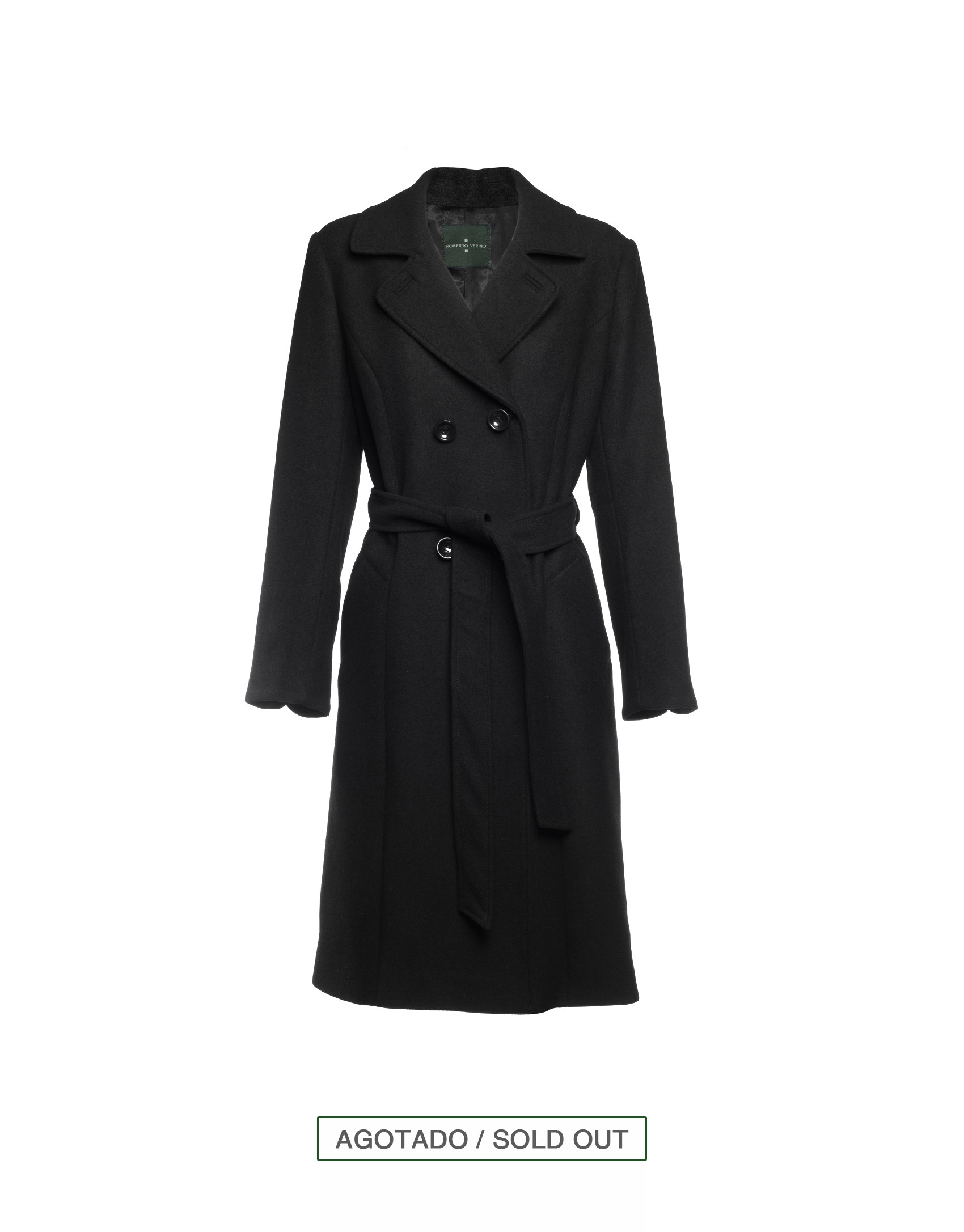 Black double-breasted wool coat