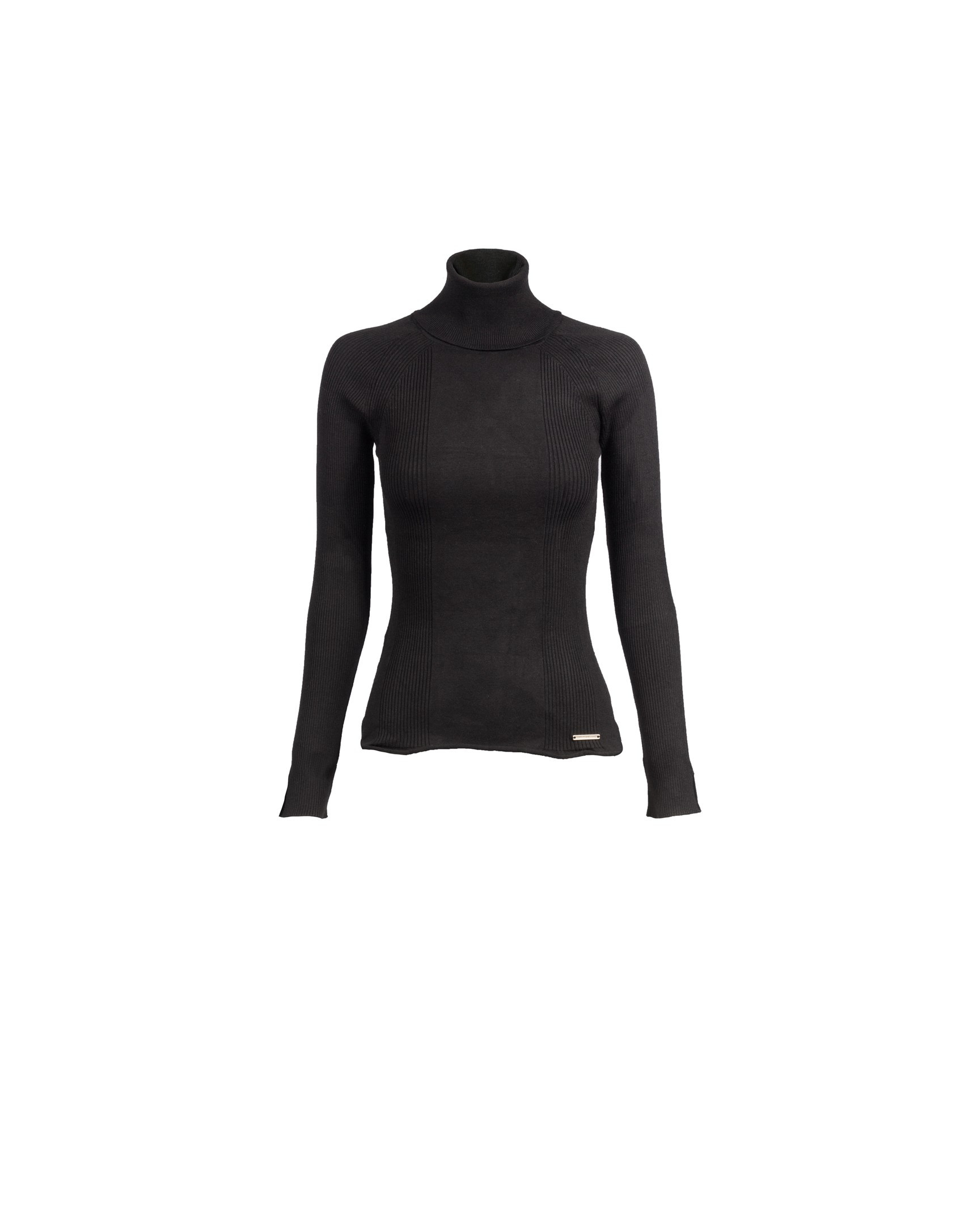 Fancy stitched roll collar black pullover