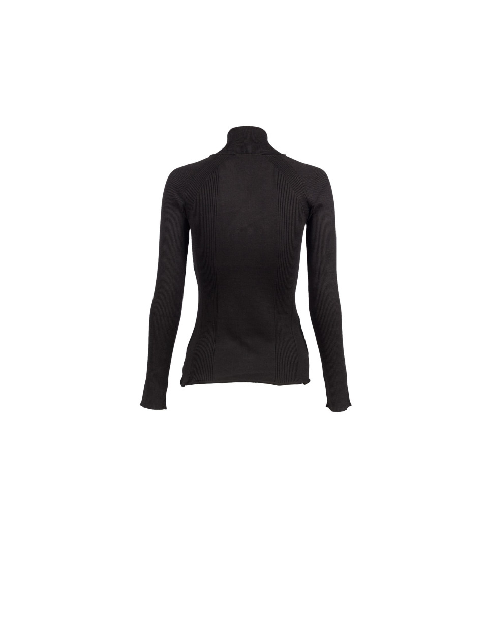 Fancy stitched roll collar black pullover