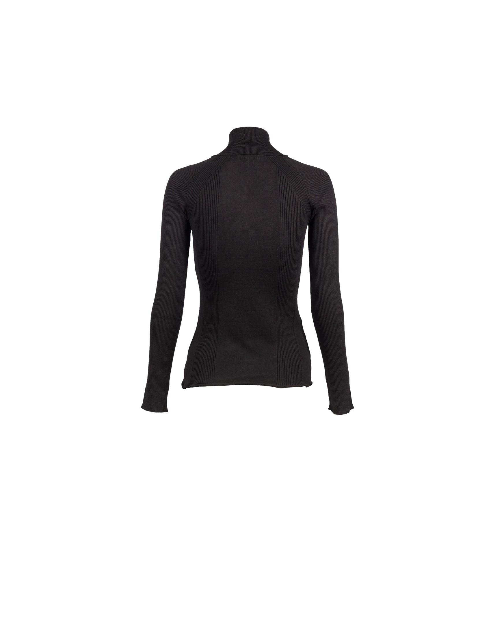 Fancy stitched roll collar black pullover