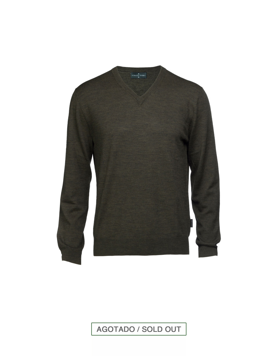 Khaki v neck pullover