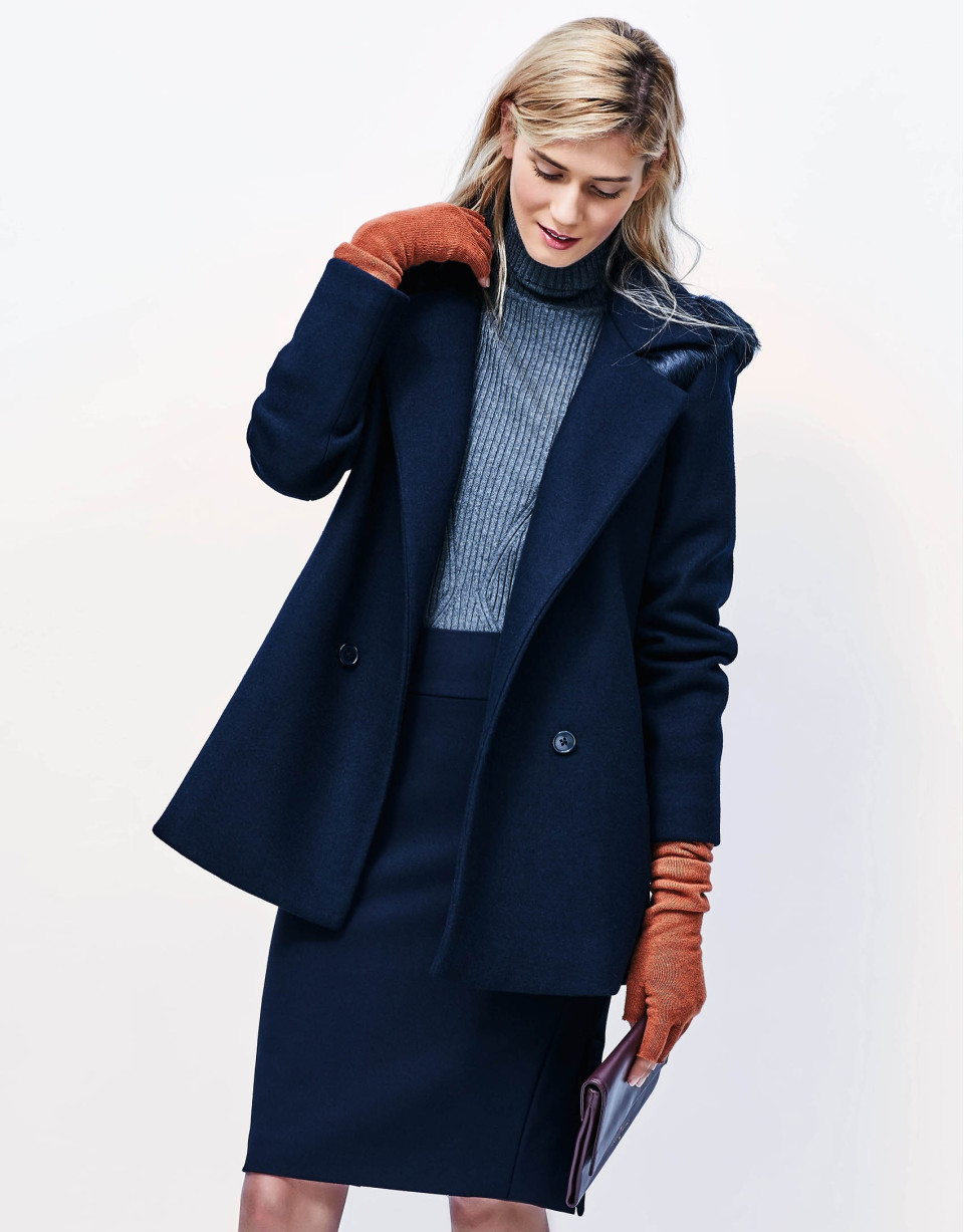 Blue hooded three quarter jacket
