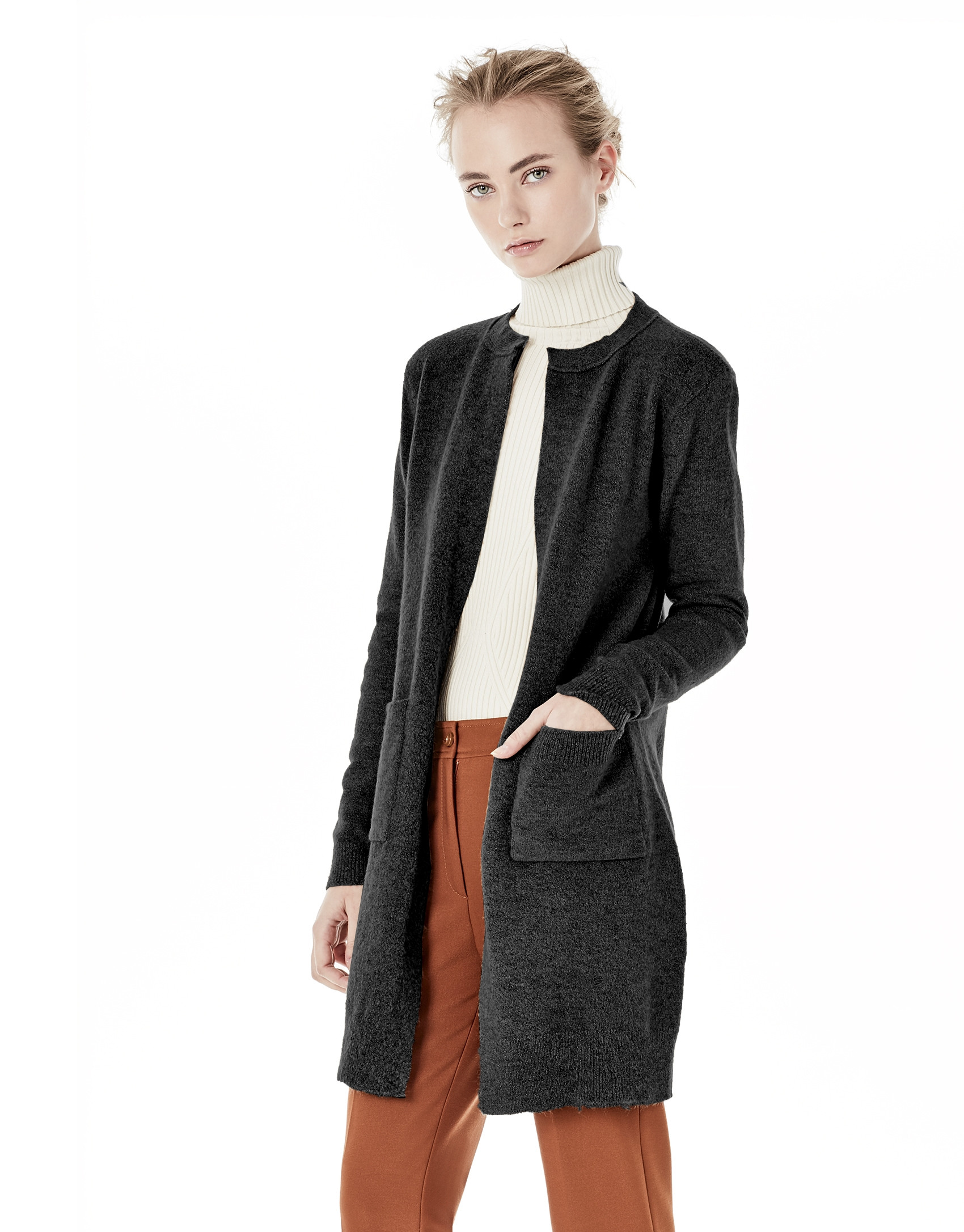 Grey long jacket with pockets