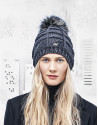 Gray knit cap with pompom