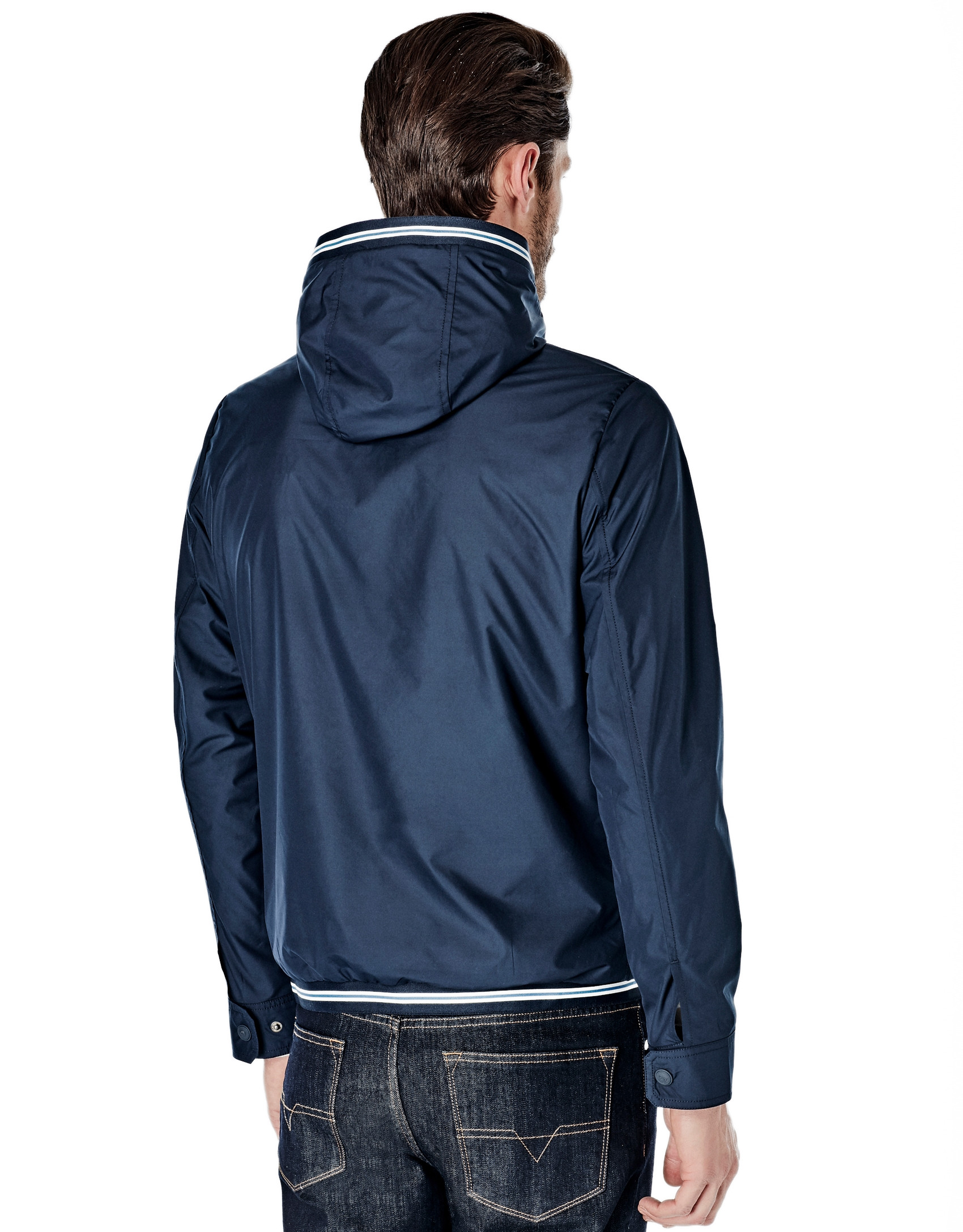 Navy blue parka with removable hood