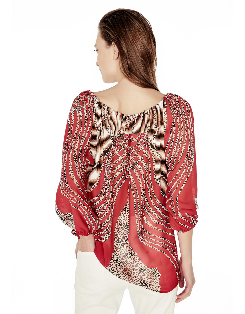 Blusón escote bardot rojo