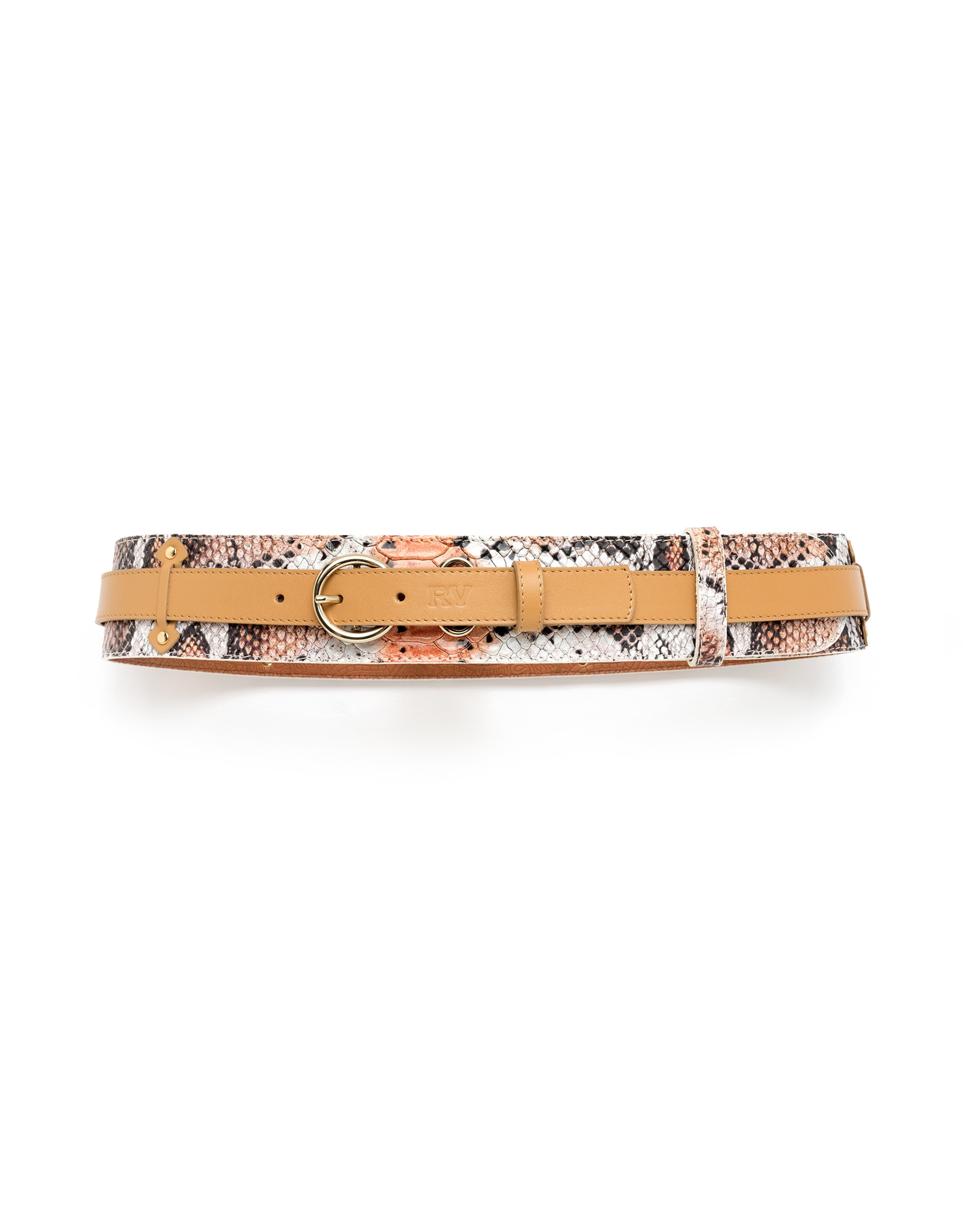 Beige/Orange combination double belt