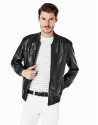 Cazadora de piel bomber negra