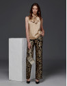 Pantalón recto jacquard floral oro