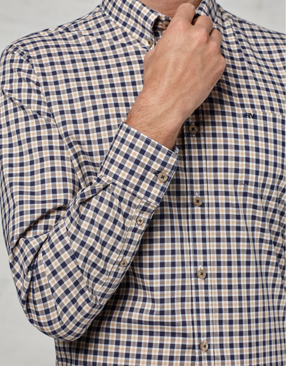 Navy blue / beige checked sport shirt