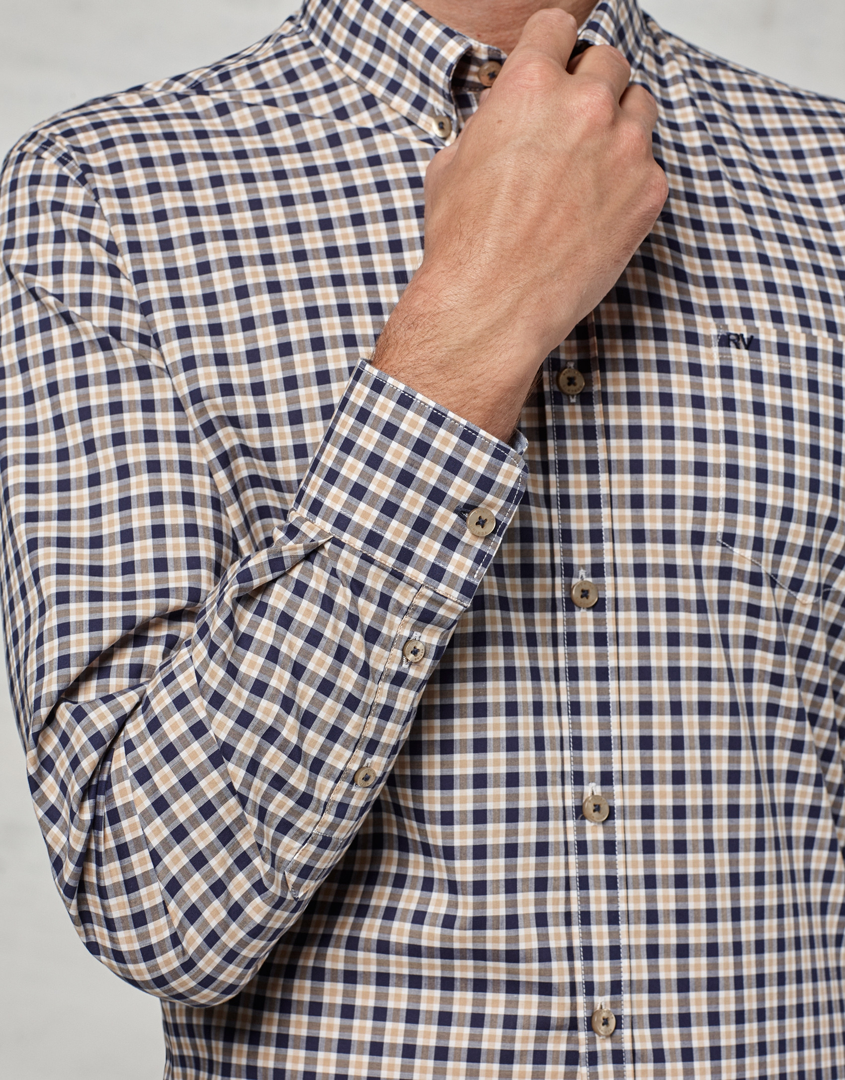 Navy blue / beige checked sport shirt