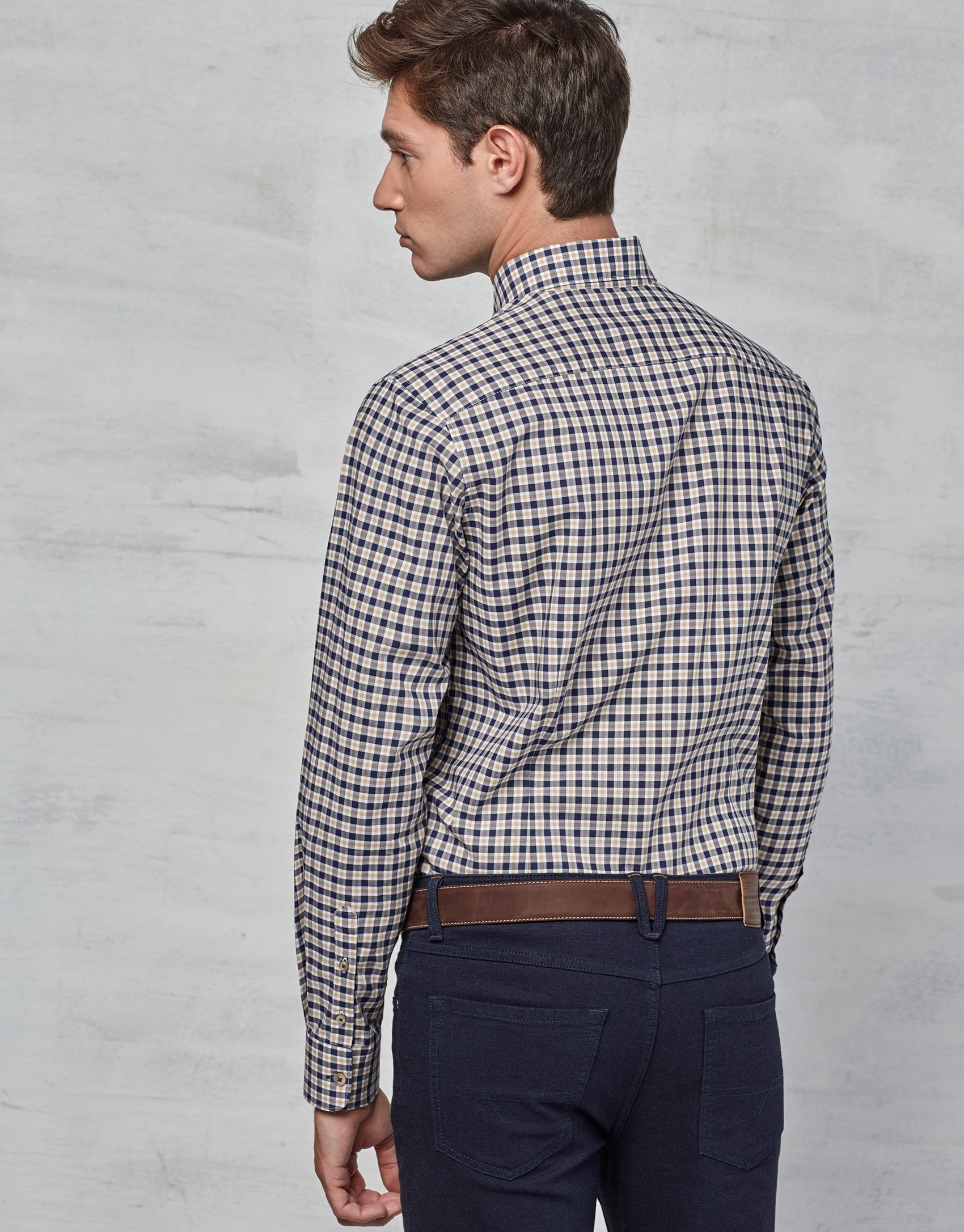Navy blue / beige checked sport shirt