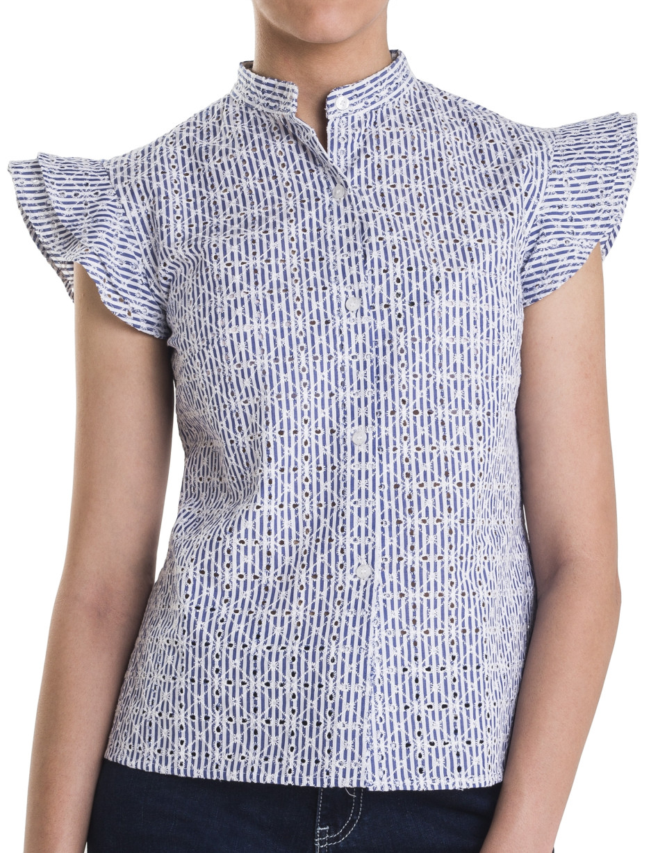 Camisa bordada volante azul