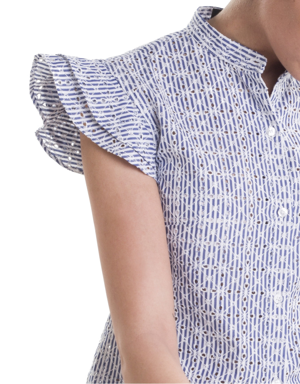 Camisa bordada volante azul