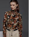 Retro print blouse with bow
