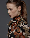 Retro print blouse with bow