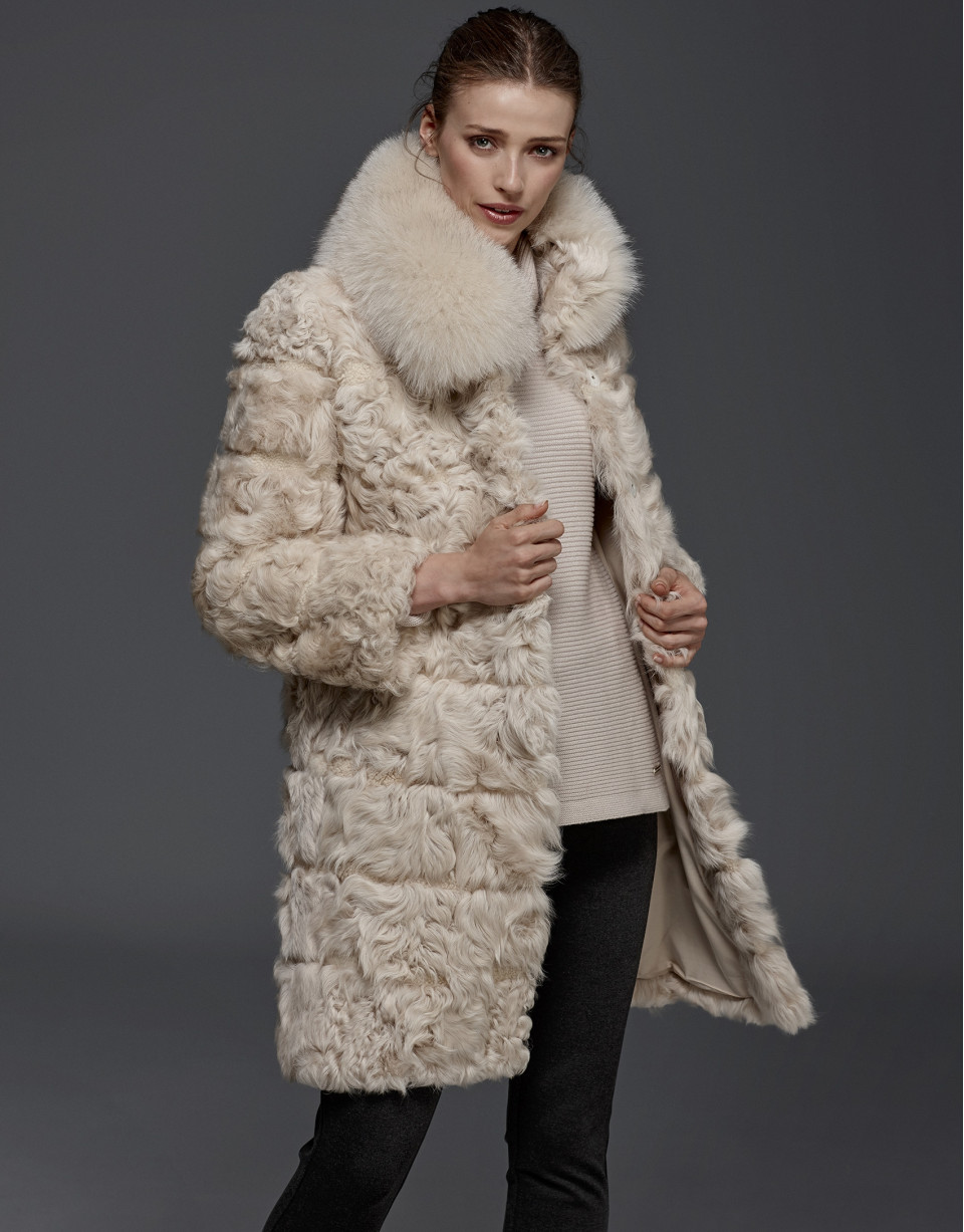 Beige lambskin coat