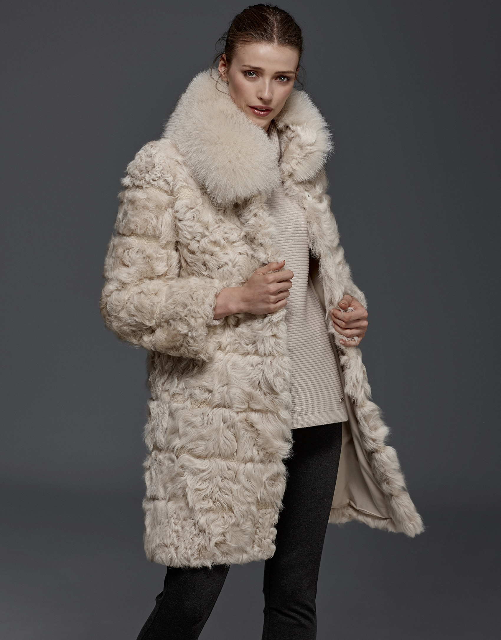 Beige lambskin coat