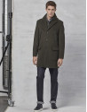 Khaki coat with yoke and removable hood
