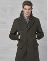 Khaki coat with yoke and removable hood