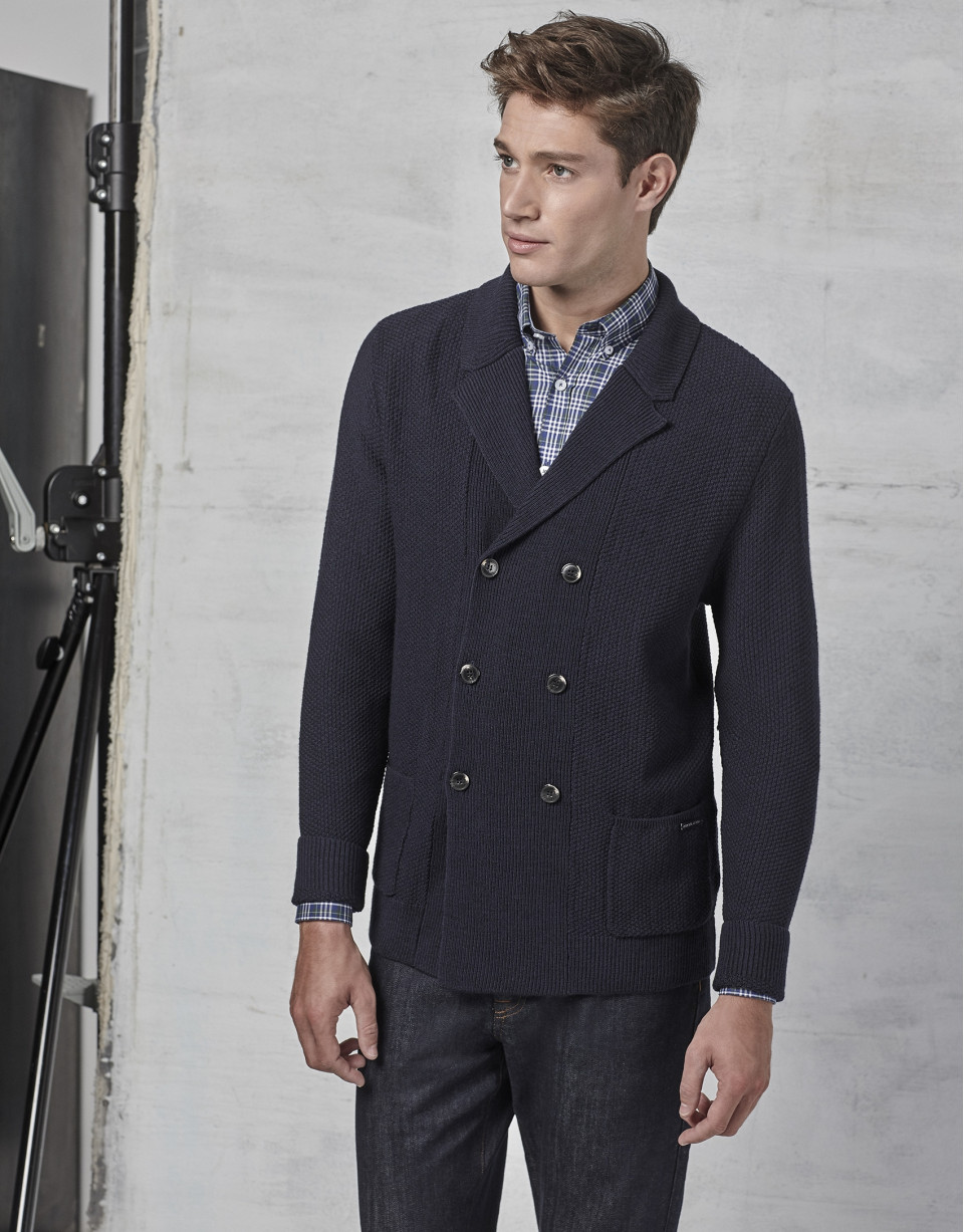 Navy blue double-breasted jacket