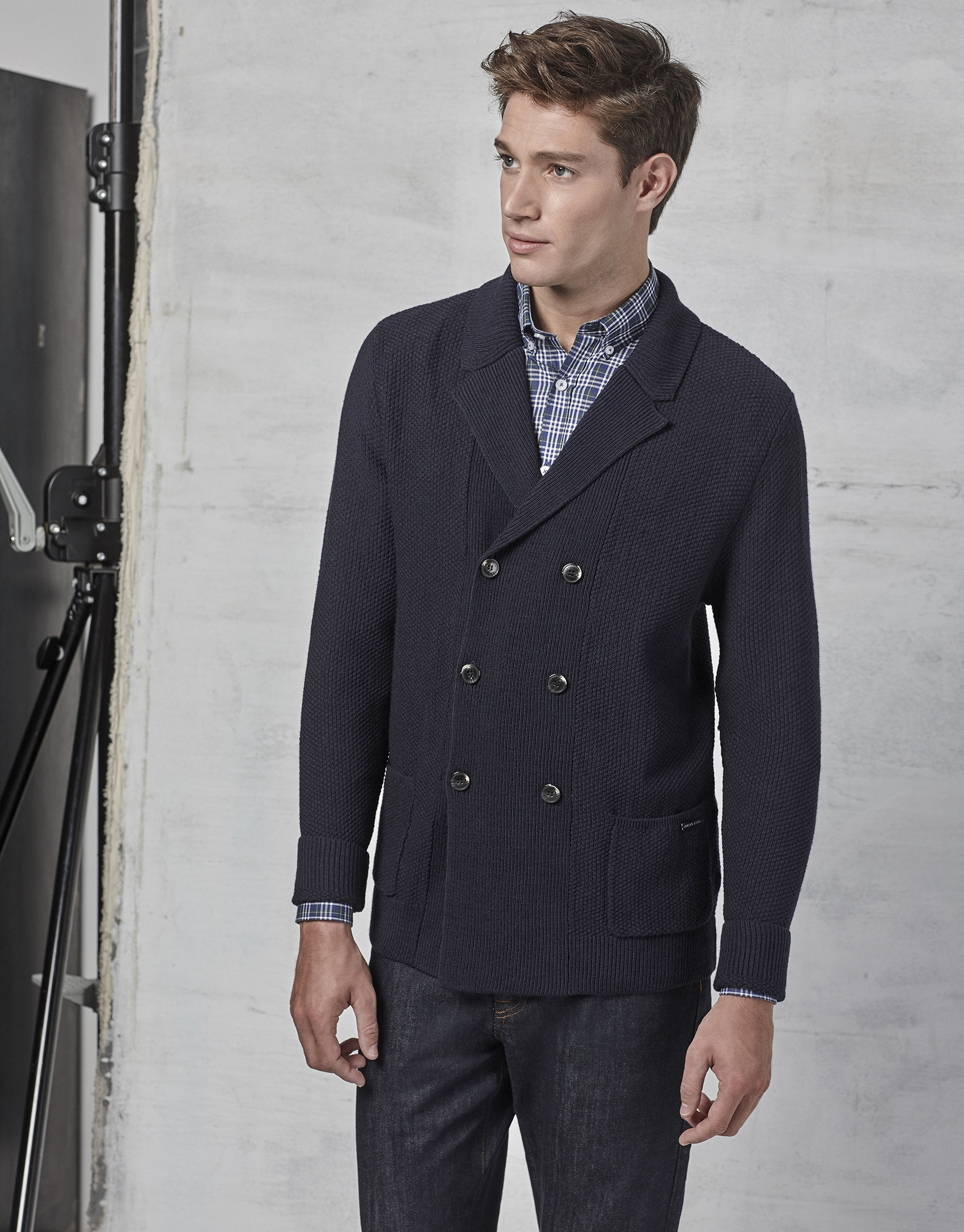 Navy blue double-breasted jacket