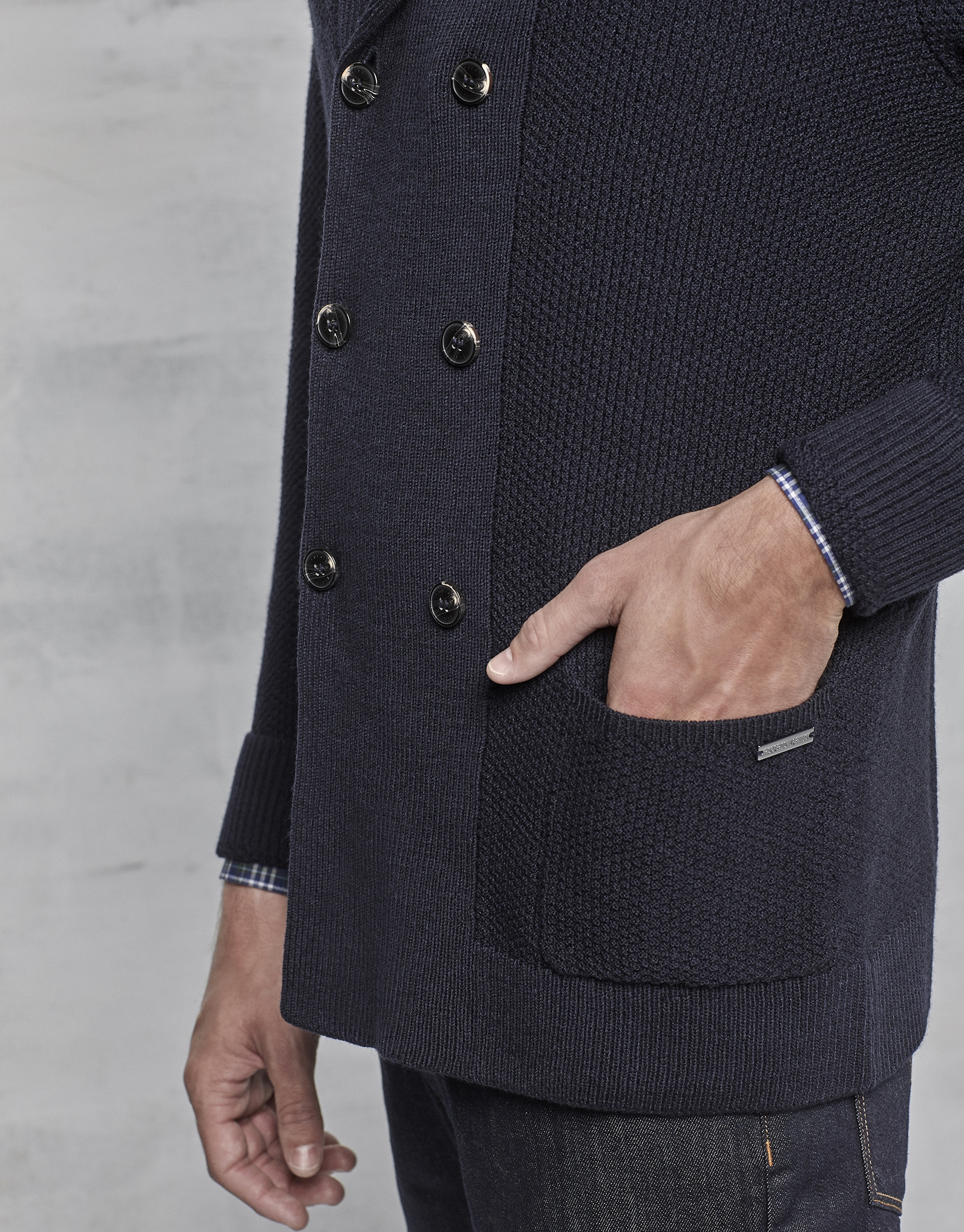Navy blue double-breasted jacket