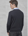 Navy blue wool sweater with V neck