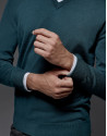 Green wool sweater with V neck