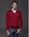 Red wool sweater with V neck