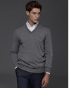 Grey wool sweater with V neck