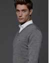 Grey wool sweater with V neck