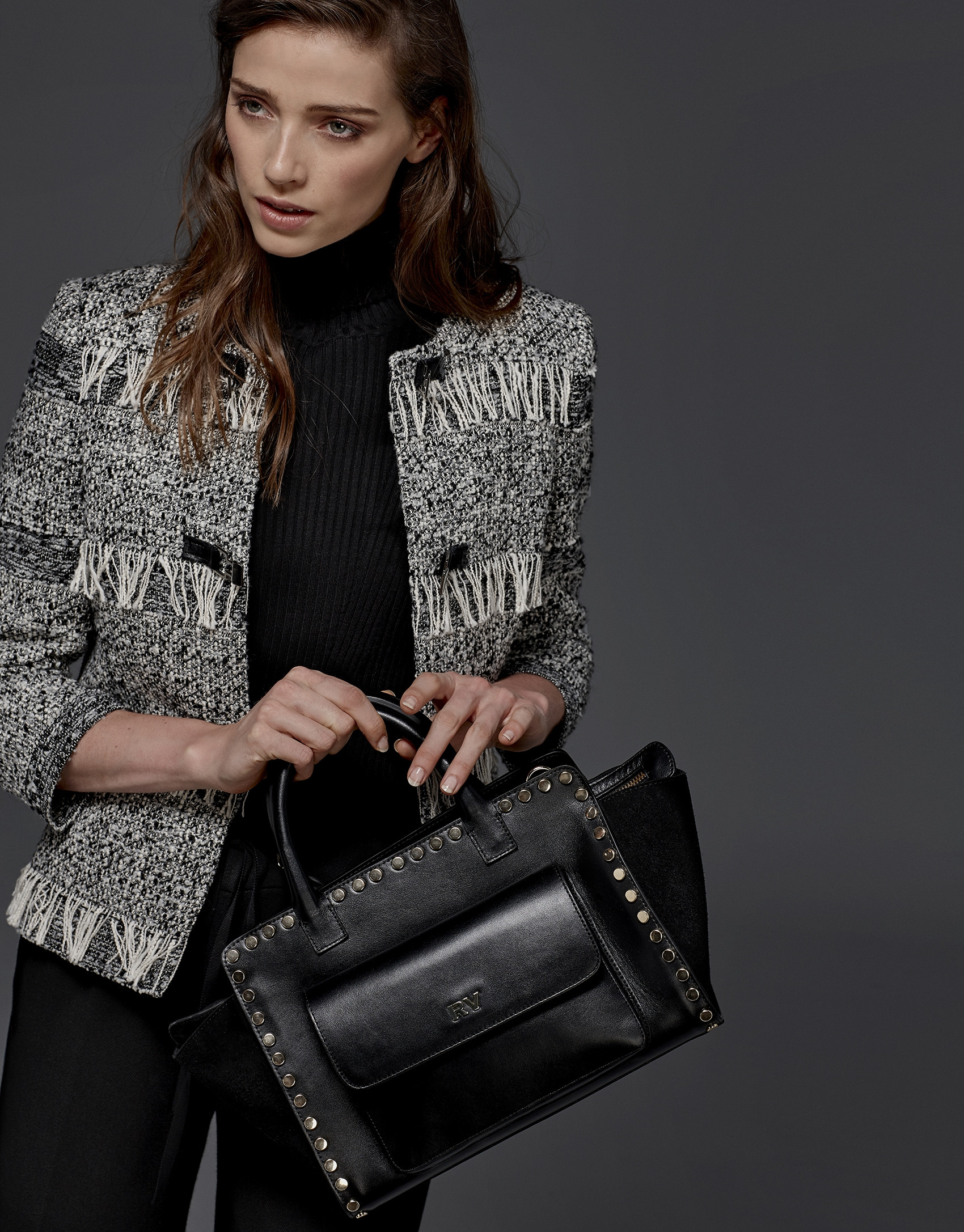 Grey cheviot jacket with fringe