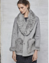 Gray double-faced three quarter jacket with fur collar