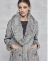 Gray double-faced three quarter jacket with fur collar