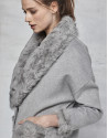 Gray double-faced three quarter jacket with fur collar