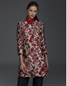 Maroon floral print jacquard coat