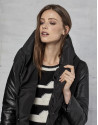 Black ski jacket with leather sleeves