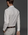 White shirt with brown microprint