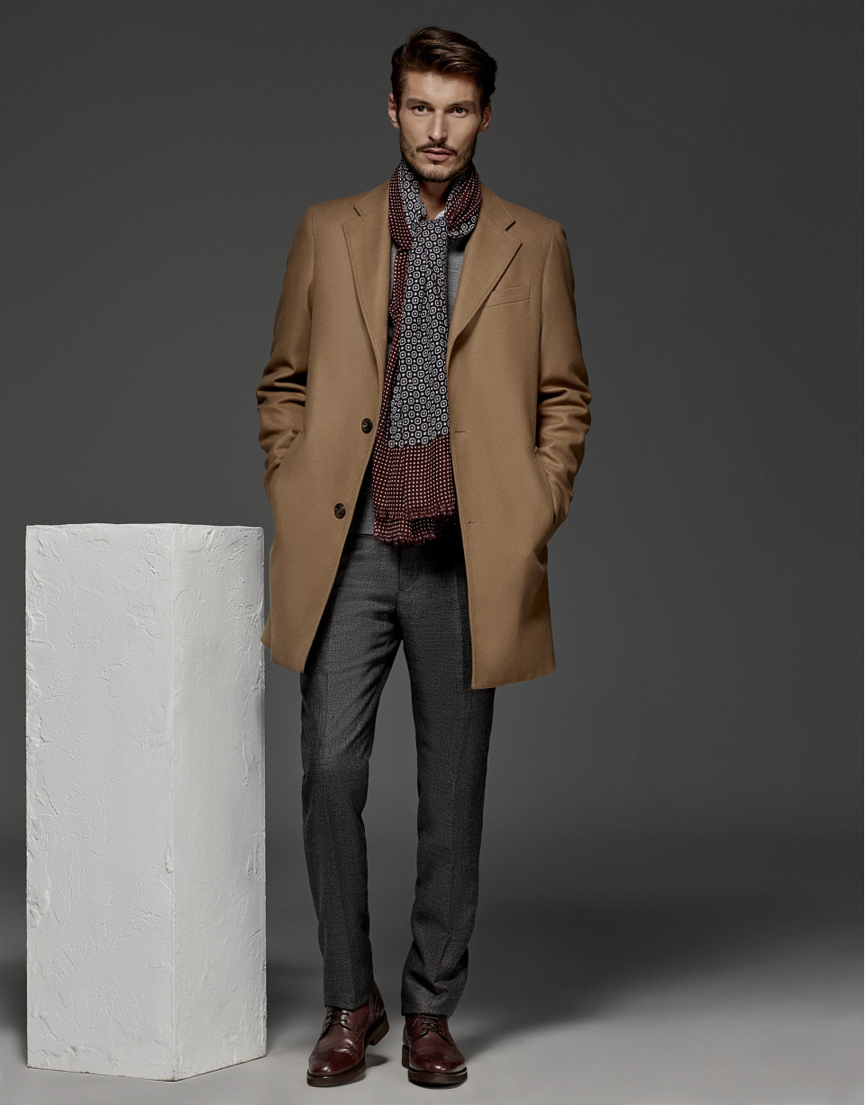 Camel cashmere and wool classic coat
