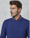 Blue braided and cable-stitched sweater